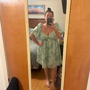 Green Tie-Dye Mini Dress